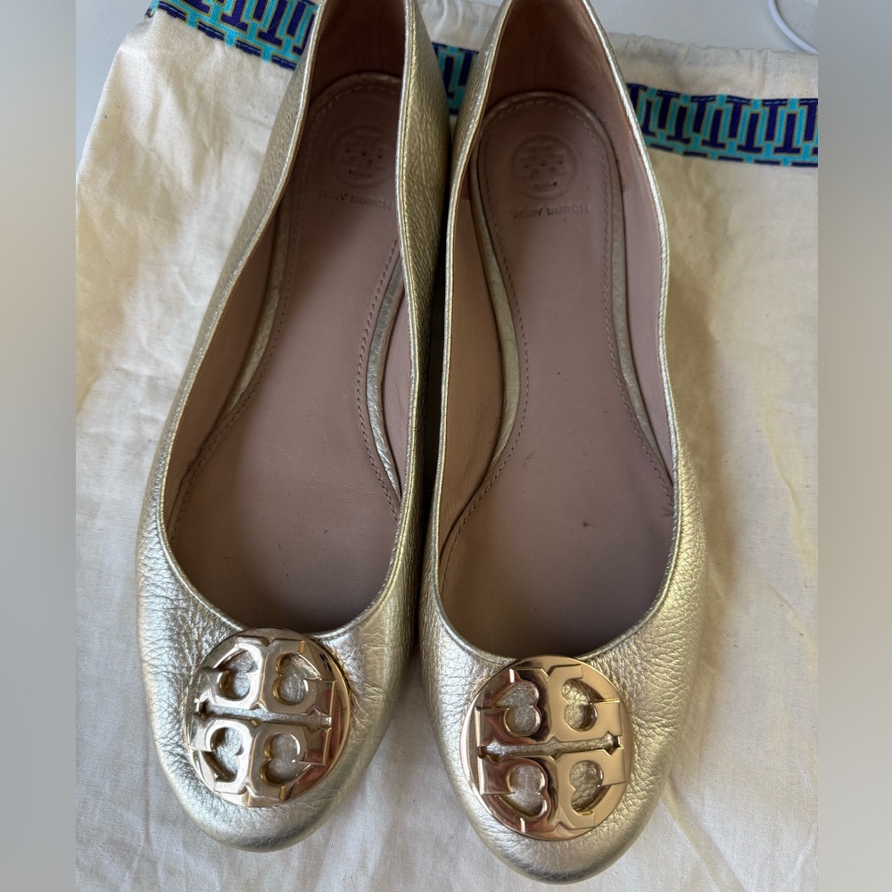 Tory Burch Metallic Gold Flats